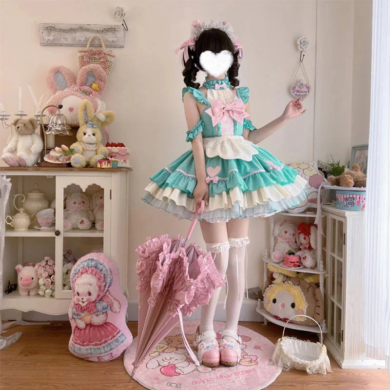 ロリータ 二次元 オリジナルデザインダークナイトにゃん娘ロリータメイドキャミソールワンピース