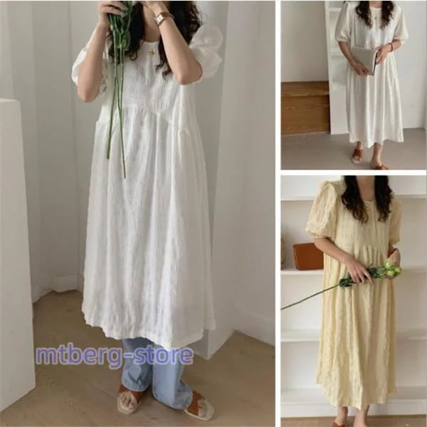 ワンピース ロングワンピース レデイース 夏 半袖 綿麻風 無地 ゆったり aライン おしゃれ 体型カバー ナチュラル 上品 大人 通勤 OL きれいめ 20代 30代 40