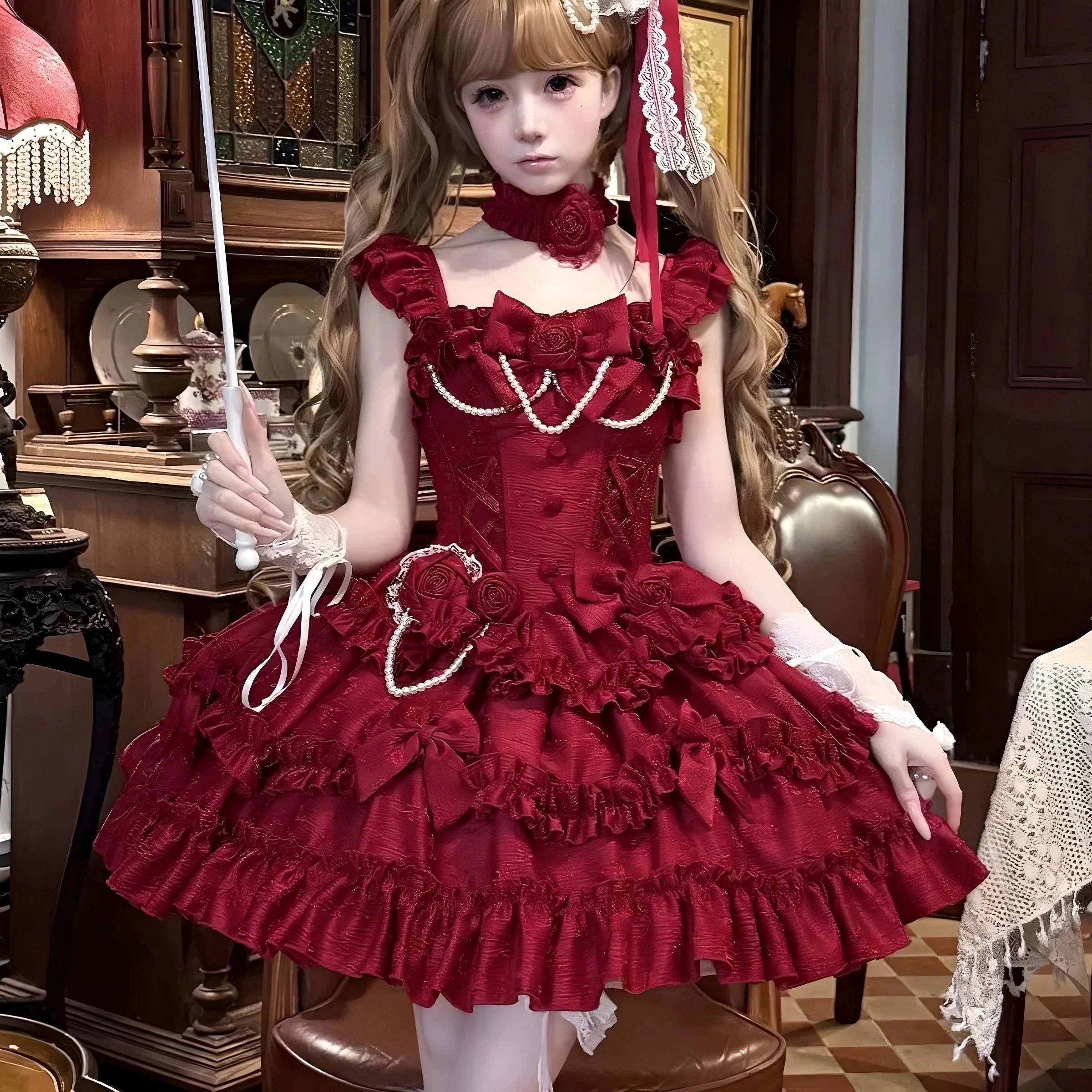 【2026新作-19】ロリータ正規品カスタム重工サスペンダースカートlolitaピンクワンピース女子jskバレエスカート