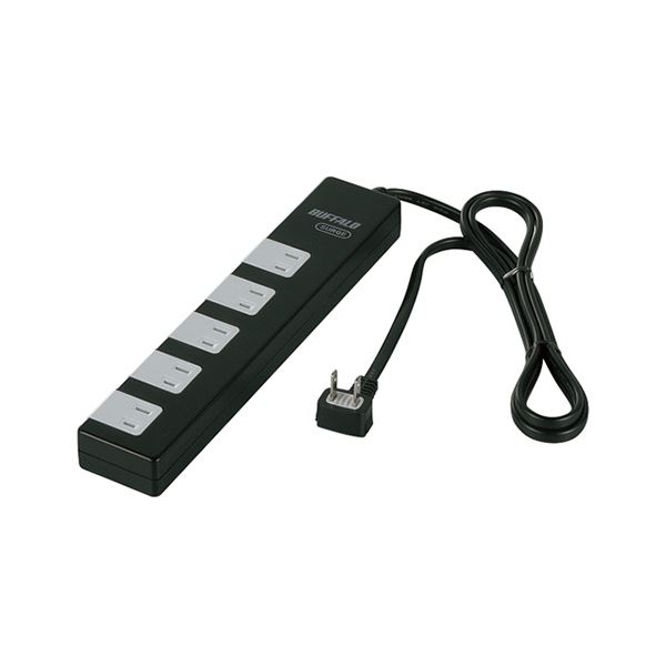 (まとめ) バッファロー 2ピン式電源タップ10個口タイプ 雷サージ防止/集中スイッチ付 ブラック 1.5m BSTAPSD21015BK 1個 (×5セット)