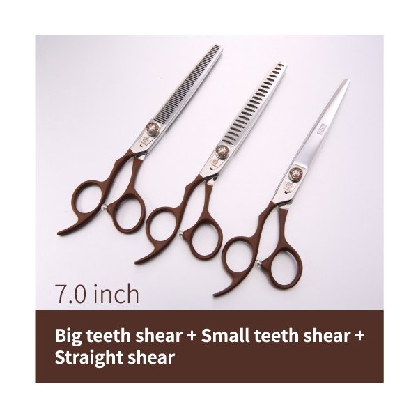 新しいデザイン左利き7.0インチペットグルーミングはさみセットストレート細く湾曲したはさみ 3pcs set 2