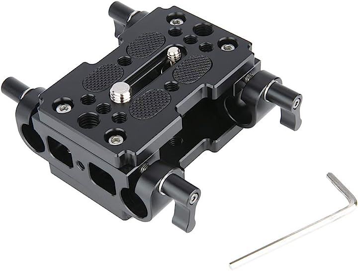 汎用ベースプレート 15mmロッドクランプ付き 2個セット 1/4と3/8インチネジ穴付き ロッドサポートDSLR 装備 DSLRリギングケージ用