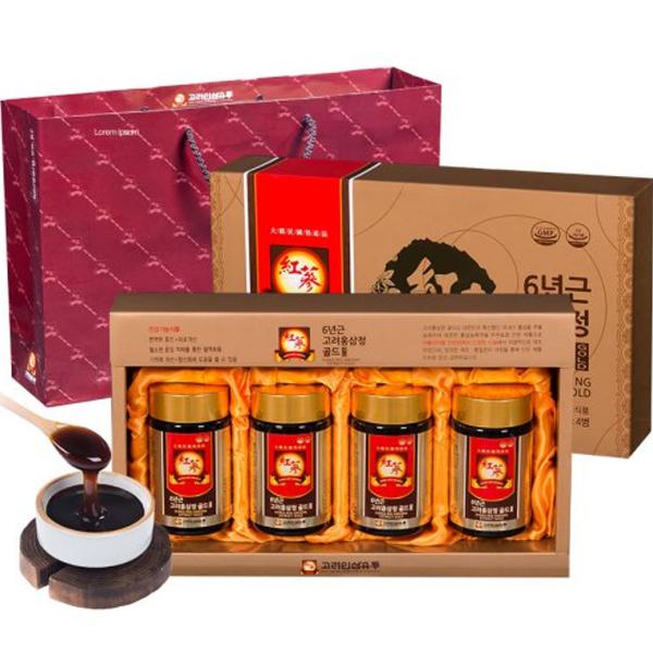 高麗人参流通 6年根 高麗紅参精 ゴールド 250g x 4p + ショッピングバッグセット 고려인삼유통 6년근 고려홍삼정 골드 250g x 4p + 쇼핑백 세트