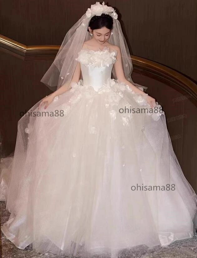 納得の一品！花嫁ドレス きれいめ ウェディングドレス 可愛い 結婚式ドレス フォトウェディング撮影 前撮りドレス 後撮り お姫様 お嬢様ドレス ロング ワンピース 二次会ドレス 披露宴 パーティードレ