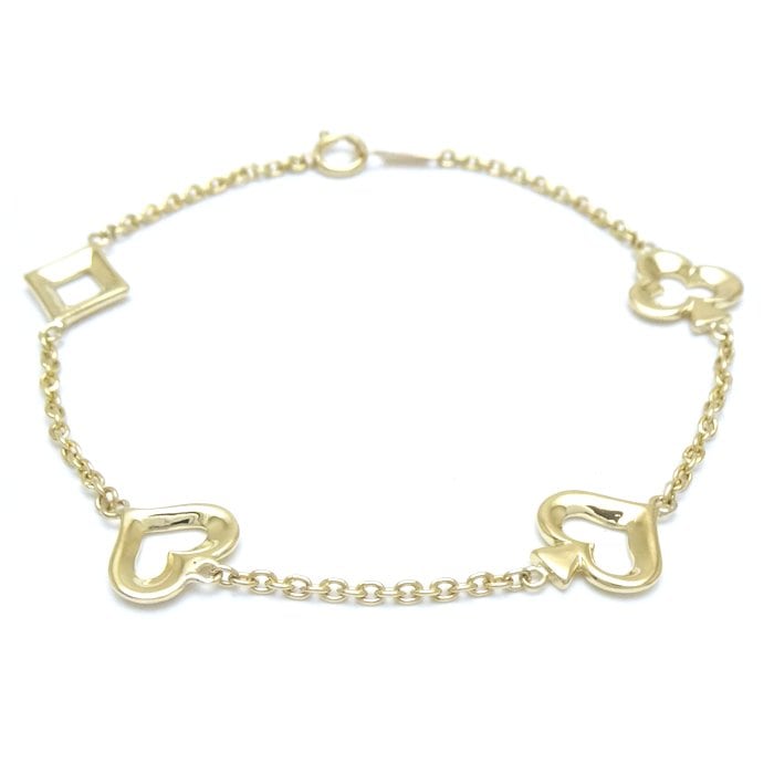 トランプマークモチーフ ブレスレット ハート クローバー スペード ダイヤ K18YG イエローゴールド/129074【中古】