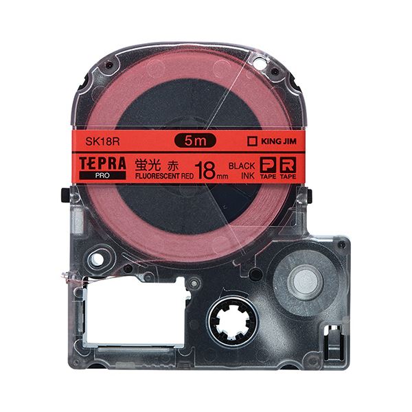 （まとめ） キングジム テプラ PRO テープカートリッジ 18mm 蛍光レッド／黒文字 SK18R 1個 (×4セット)
