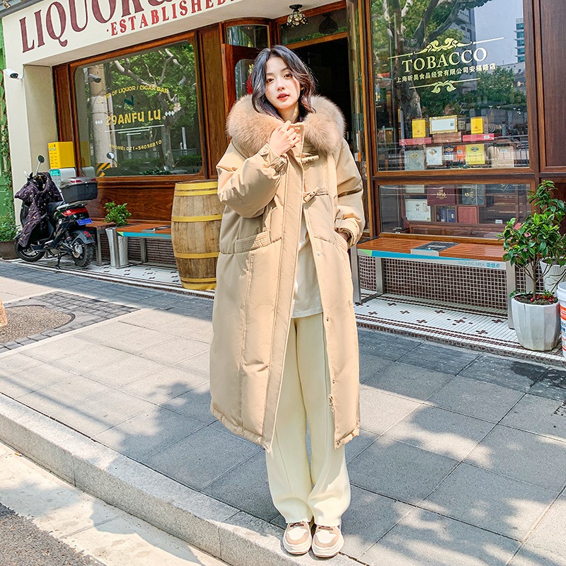 韓国風ダウンジャケット レディース ミドル丈 2024冬新作 膝上厚みデザイン トレンドフード付きジャケット