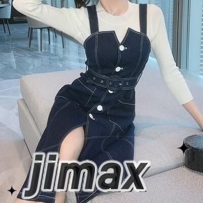 デニムワンピース レディース カジュアル おしゃれ 膝丈 デニムスカート ジャンパースカート ワンピース ひざ丈 フロントボタン スリット カジュアル お出かけ デート レジャー ブルー かっこいい