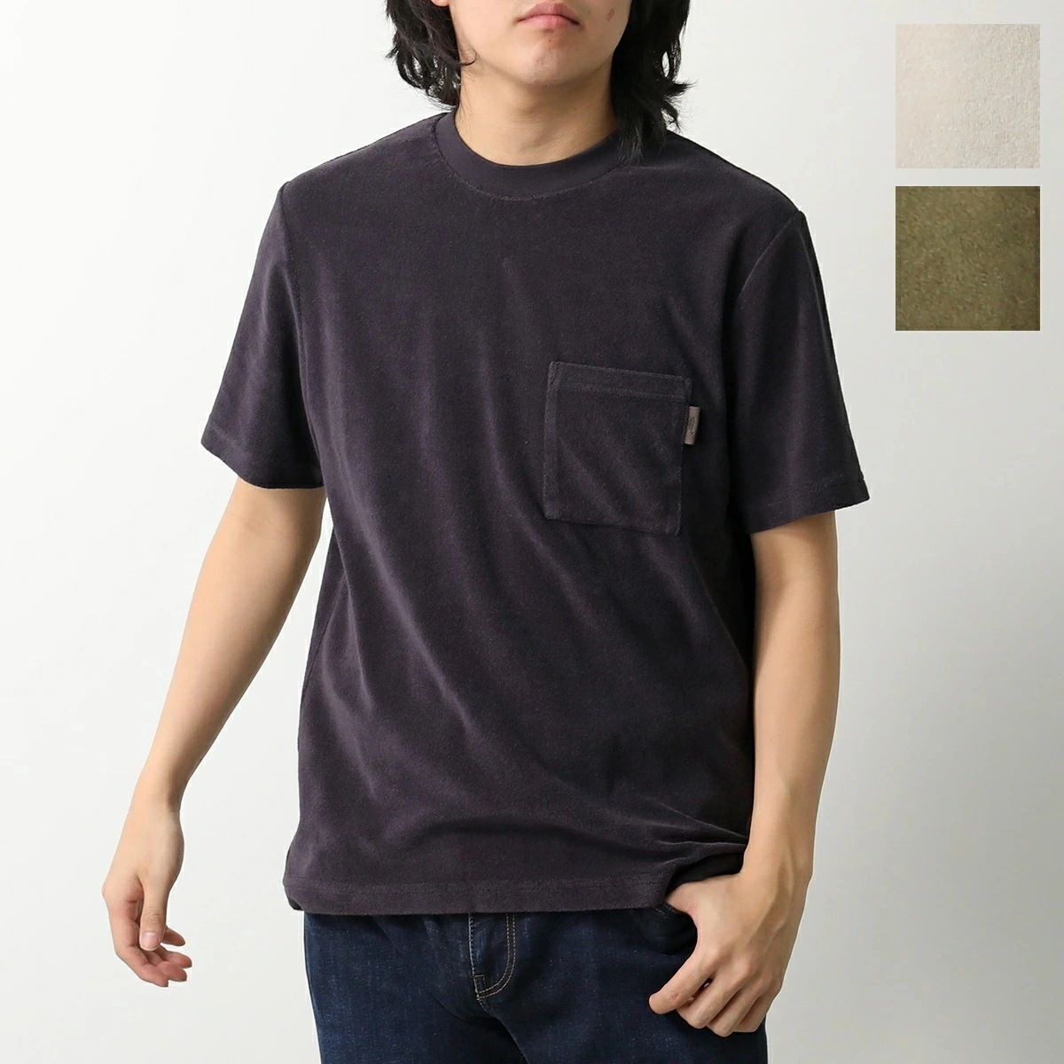 HERNO ヘルノ Tシャツ JG000226U 50081 メンズ スポンジ エフェクト クルーネック 半袖 カットソー メタルロゴ カラー3色