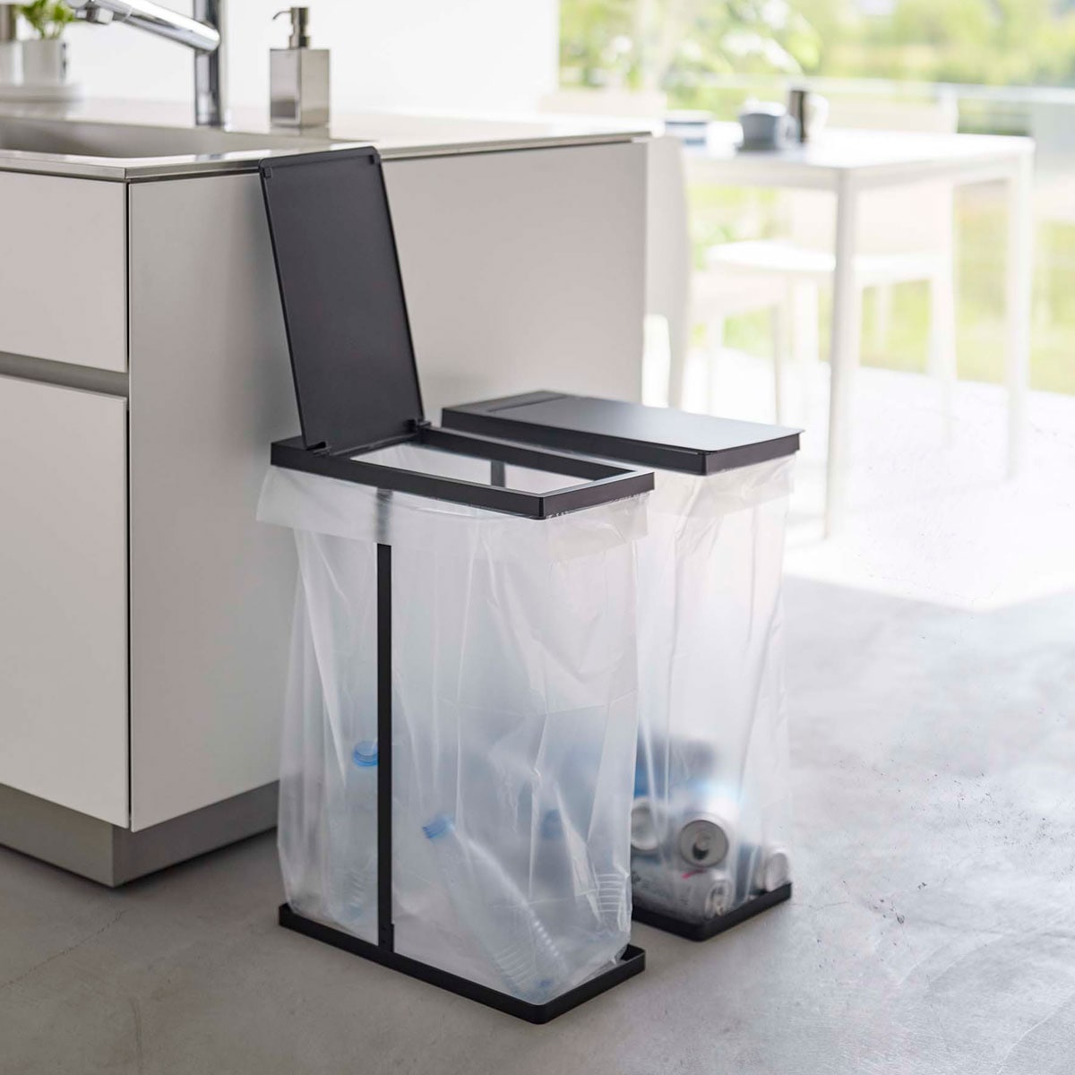 蓋付きゴミ箱 山崎実業 TOWER タワー スリム蓋付き分別ゴミ袋ホルダー 45L 2個組 ブラック