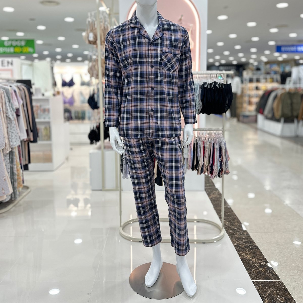 綿レーヨン起毛チェック男性パジャマセット MP8870A NAVY_DG