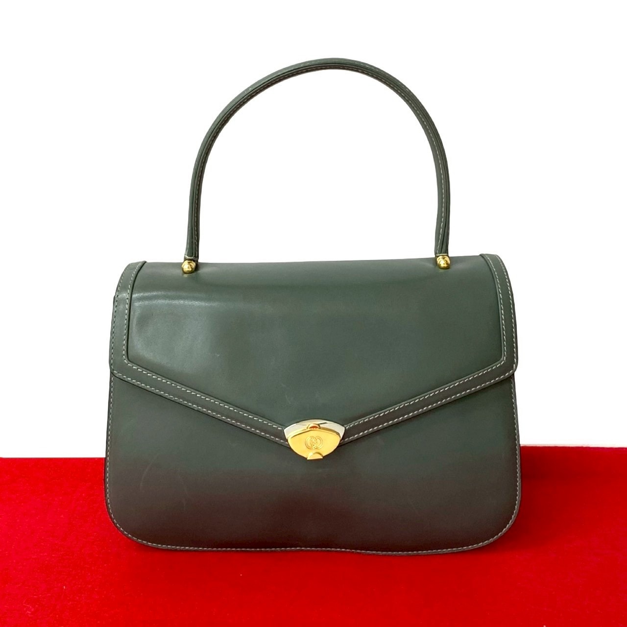 ヴィンテージ GG ロゴ 金具ハンドバッグ レザー グレー 70625