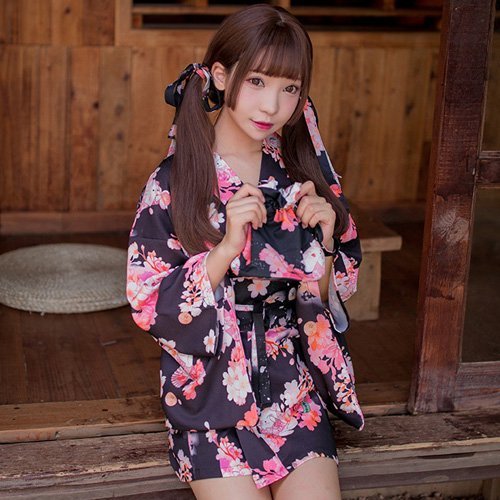 333コスプレ コスチューム 浴衣着物 キュート 柔らか ブラック フリーサイズ GRAXIA グラシア