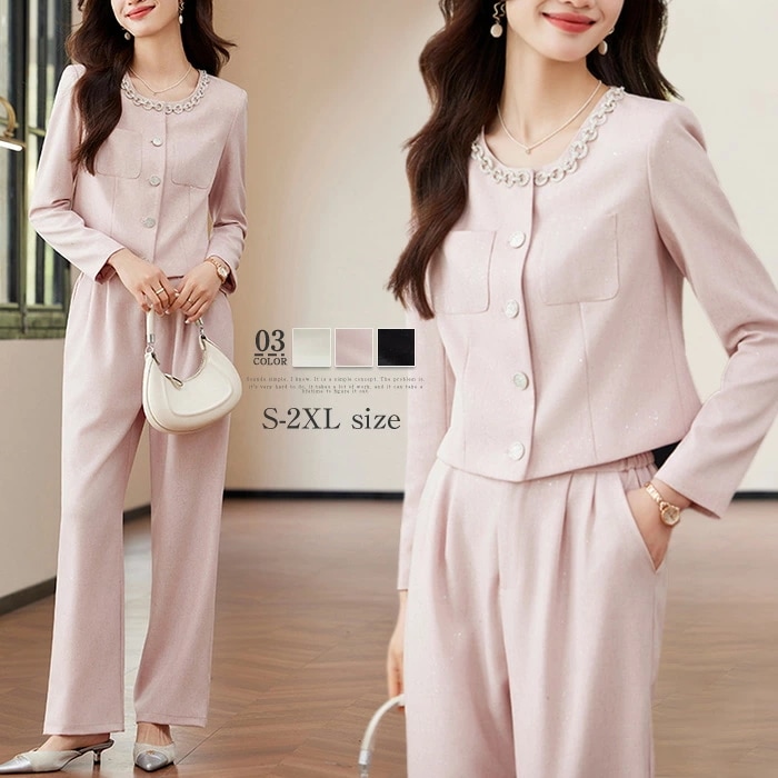 人気 パンツスーツ セットアップ スーツ レディース 洗える 2点セット 長袖 ロング丈 ビジネス リクルート オールシーズン 春 夏 秋 冬 大きいサイズ 上品 入学式 ジャケット ワイドパンツ パ