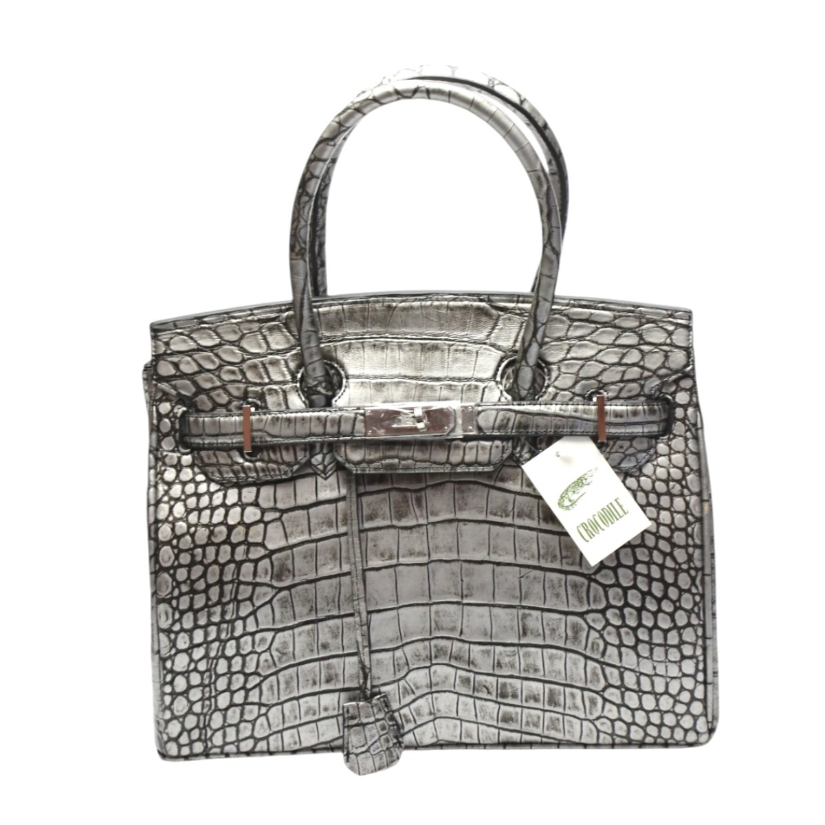 クロコダイルYB-2101 ヘンローン ハンドバッグ シルバー