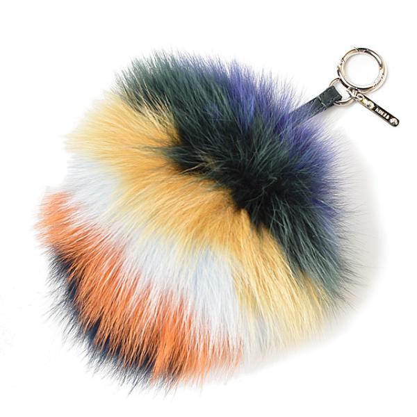 キーホルダー/バッグチャーム FENDI ポンポンチャーム フォックスファー マルチカラー