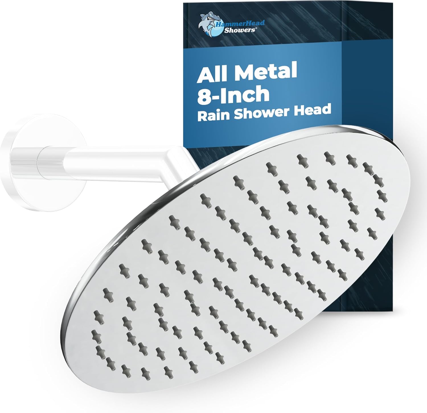 HammerHead 20cm Rain Shower Head featuring High Pressure Single Function Spray, Constructed of Solid