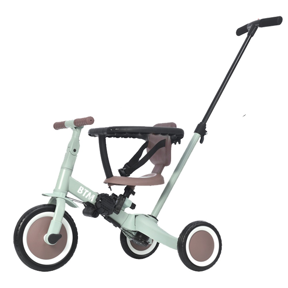 子供用三輪車 4in1 (ミントブラウン) 自転車 オリジナル 押し棒付き 安全バー付き キックボード