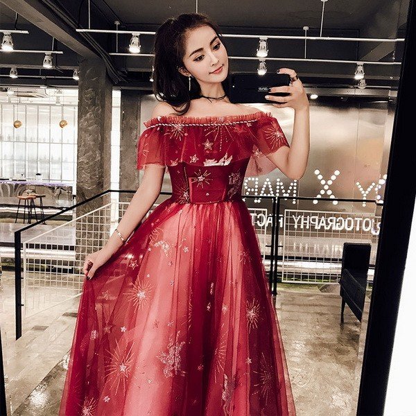 2021春パーティードレス 姫系 オフショルダー 露背 花嫁ロングドレス お呼ばれ 結婚式 誕生日