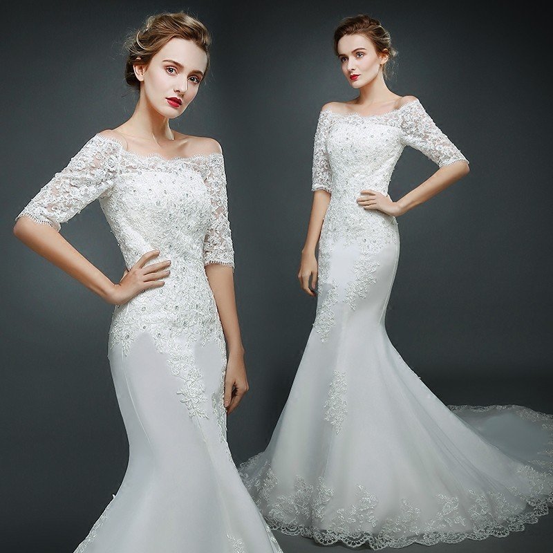 ウェディングドレス マーメイドライン ウエディングドレス 安い 花嫁 ロングドレス 披露宴 マーメイドドレス 二次会 結婚式 ブライダル 長袖 白