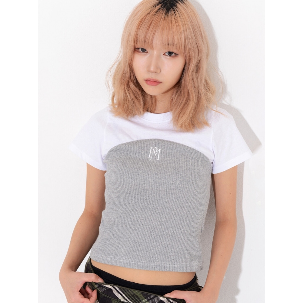 ピースメーカーニットトップレイヤードTシャツ (GREY)