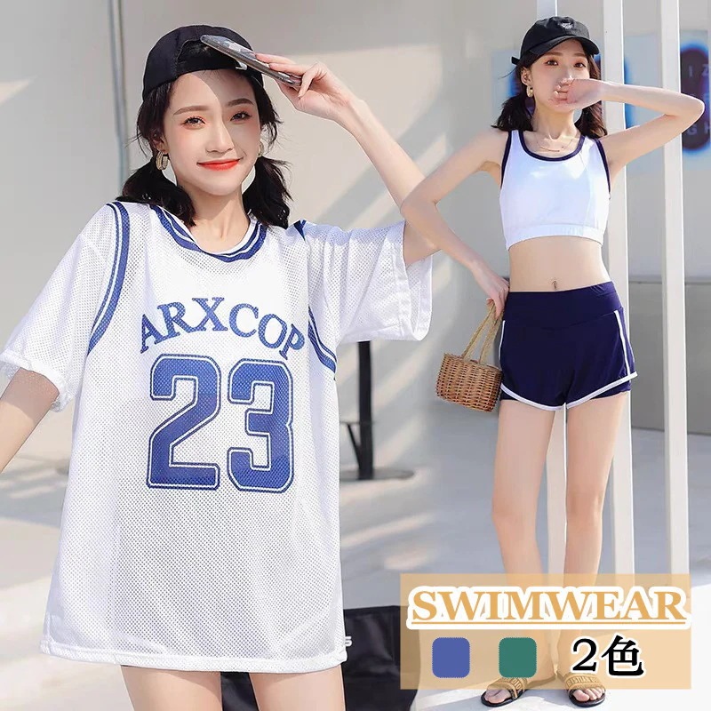 【20点セット】レディース水着 タンキニ 3点セット 体型カバー セパレート ジュニア 小胸 オーバーTシャツ 黒ショートパンツ スポーツブラ ラッシュガード カバーアップ ゆったり UVカット みず