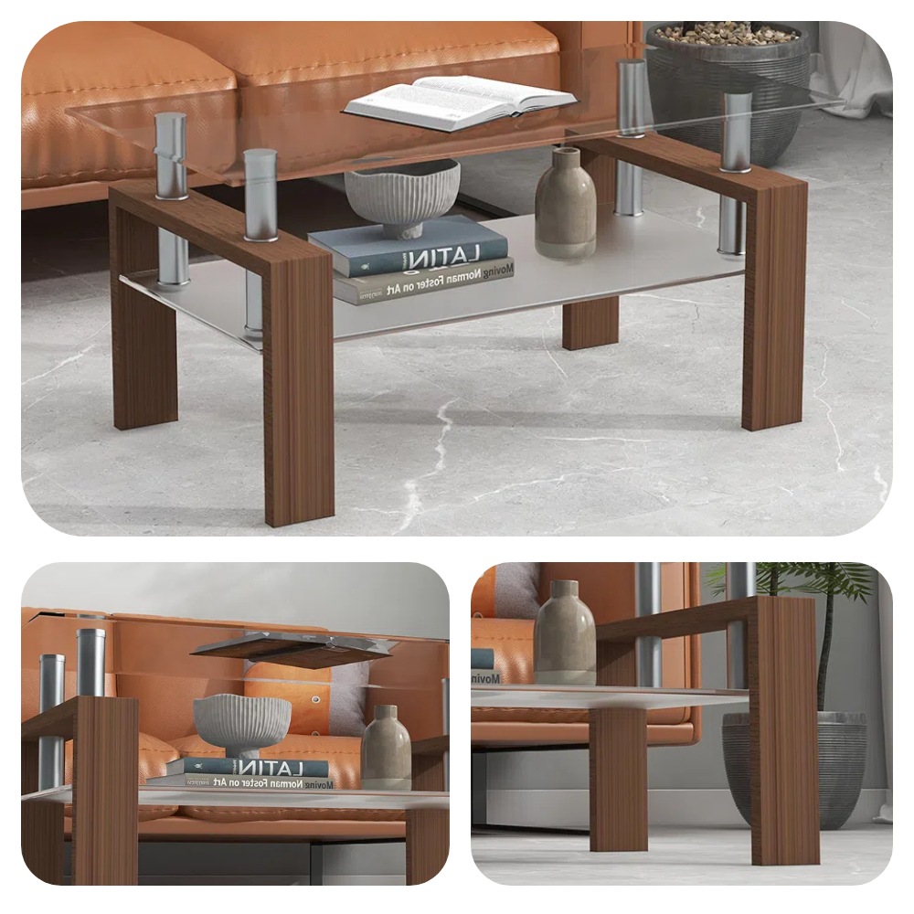 121ガラステーブル コーヒーテーブル 幅88cm 強化ガラス天板