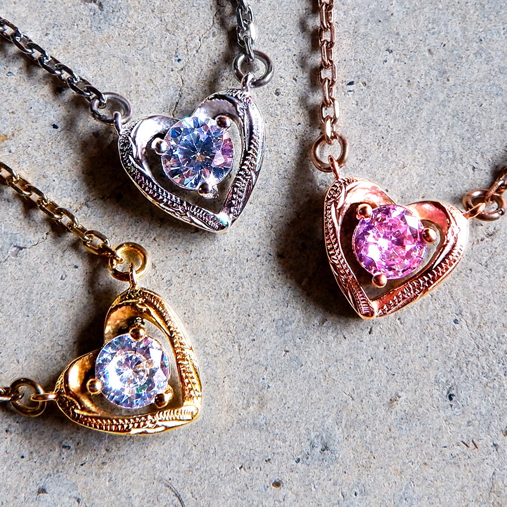 ハワイアンジュエリー ネックレス ステンレス オープン ハート スクロール ゴールド シルバー 金属アレルギー チェーン付き サージカルステンレス つけっぱなしOK プレゼント