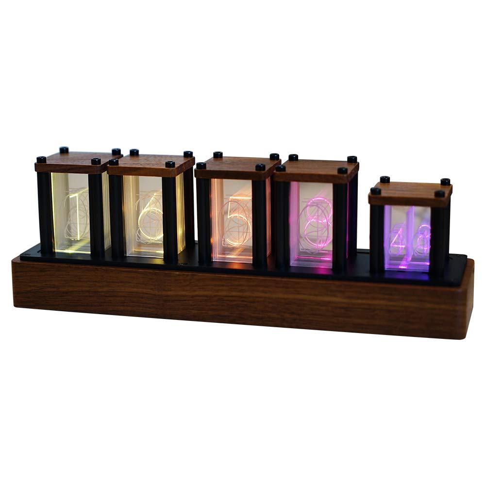 RISEN ニキシー管風置き時計 レトロモダン木製クロック 1600万色 RGBフルカラーLEDデジタル DIY卓上時計インテリア (ブラックウォールナット)