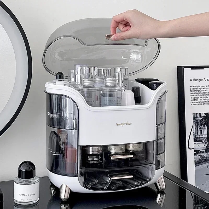 ふた付きの大型化粧品収納ボックス,高級美容製品オーガナイザー,防塵,綿パッド,ジュエリー,化粧オーガナイザー