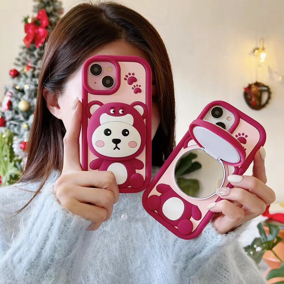【1つ買うと10個もらえる】アニメカバー鏡スタンドいちご熊iPhone16リンゴ15適用1314 promax携帯ケース11カラコンアヌアパックナイトブラスニーカーメガ割282