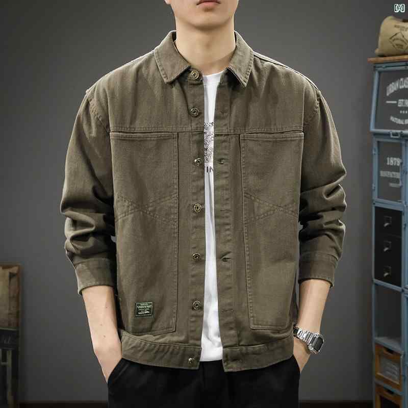 メンズ　男性 ファッション 韓国 オシャレ たり 大歳ストリート 秋 コットン 作業着 ジャケット アメリカン レトロ シャツ ジャケット 春 ヘビー トップ