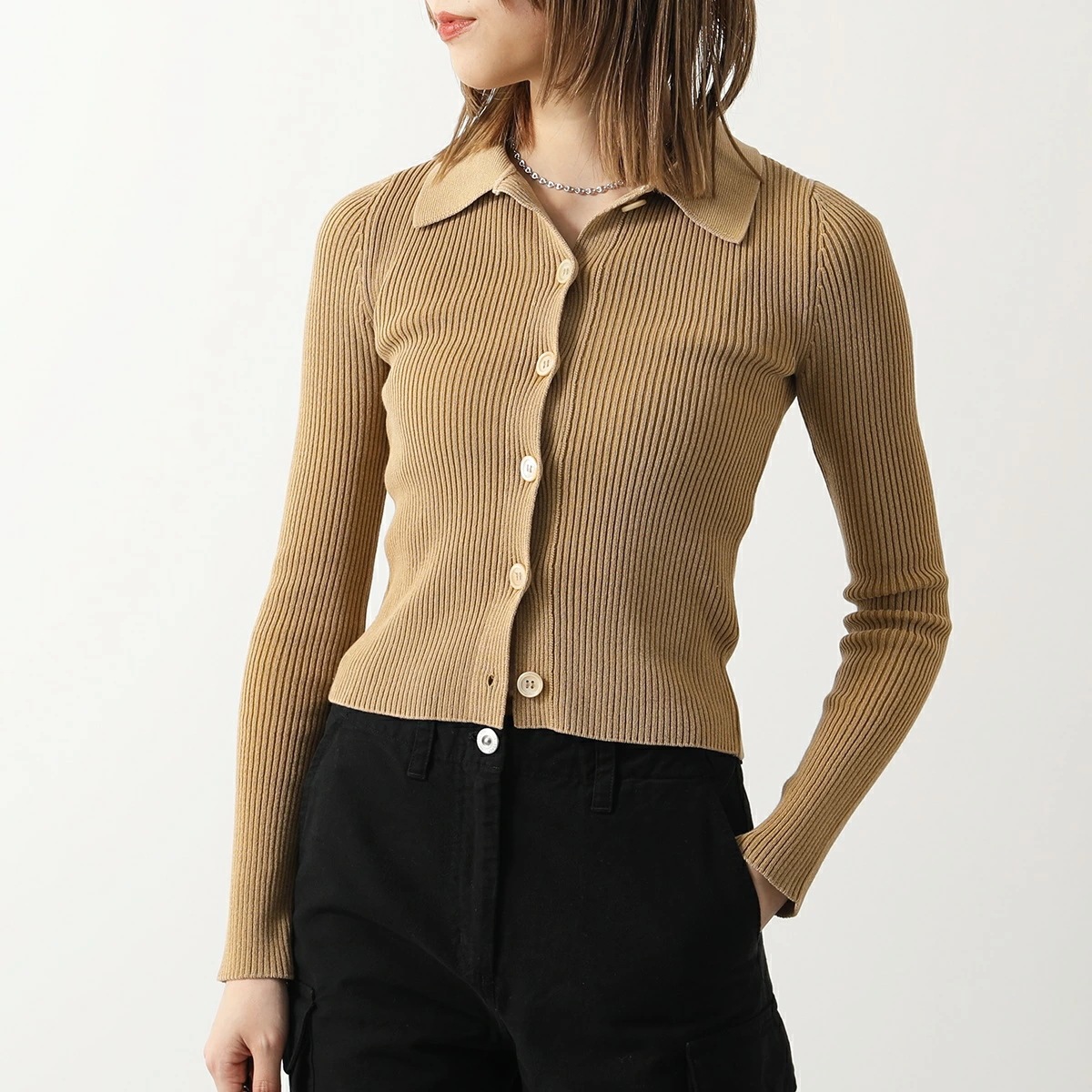 OUR LEGACY アワーレガシー ポロニット カーディガン MAZZY POLO W2243MW レディース コットン リブニット ポロカラー 襟付き WET-SAND-CRUNCHY-COTTO