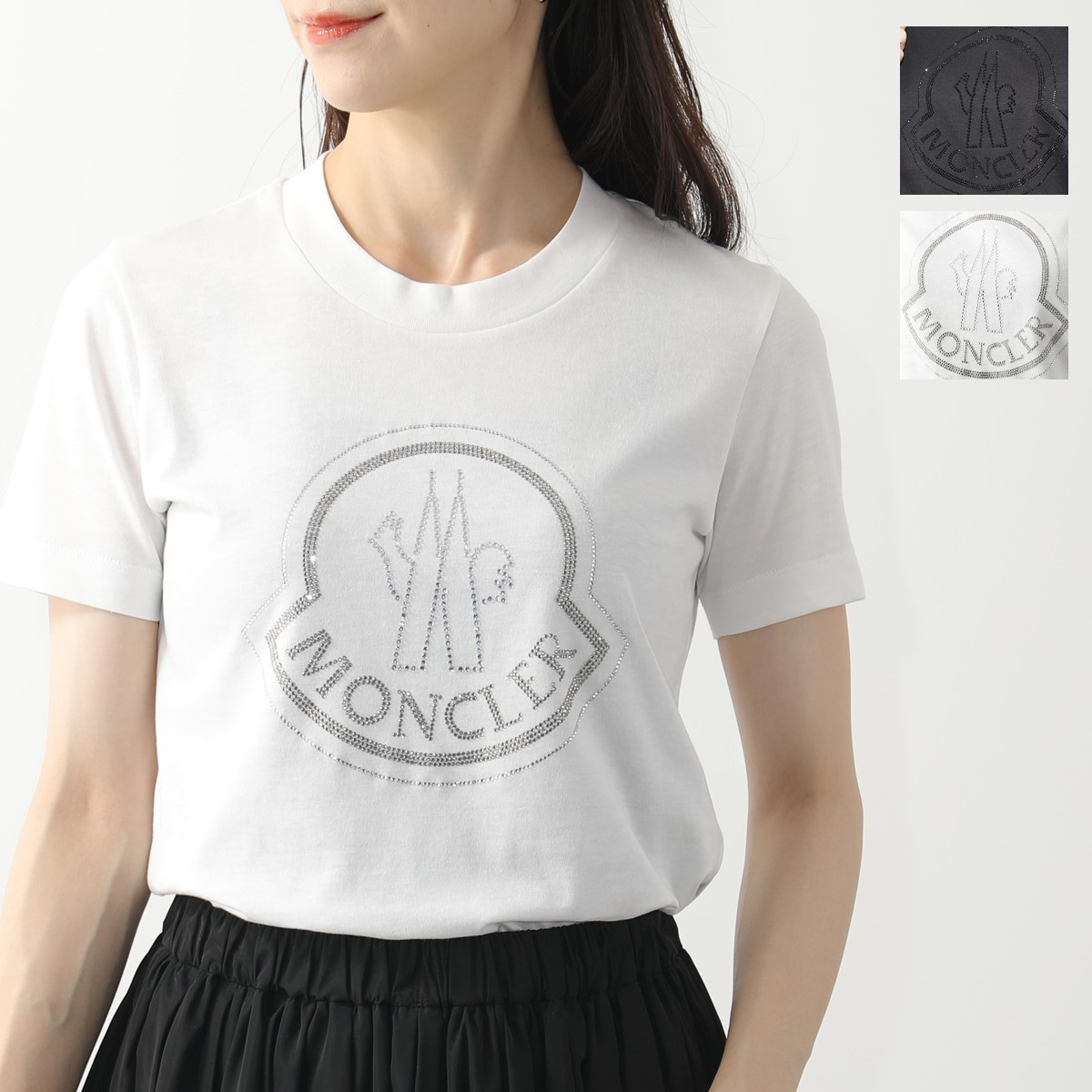 MONCLER モンクレール Tシャツ 8C00016 829FB レディース ラウンドネック 半袖 カットソー ラインストーン装飾 アイコンロゴ カラー2色