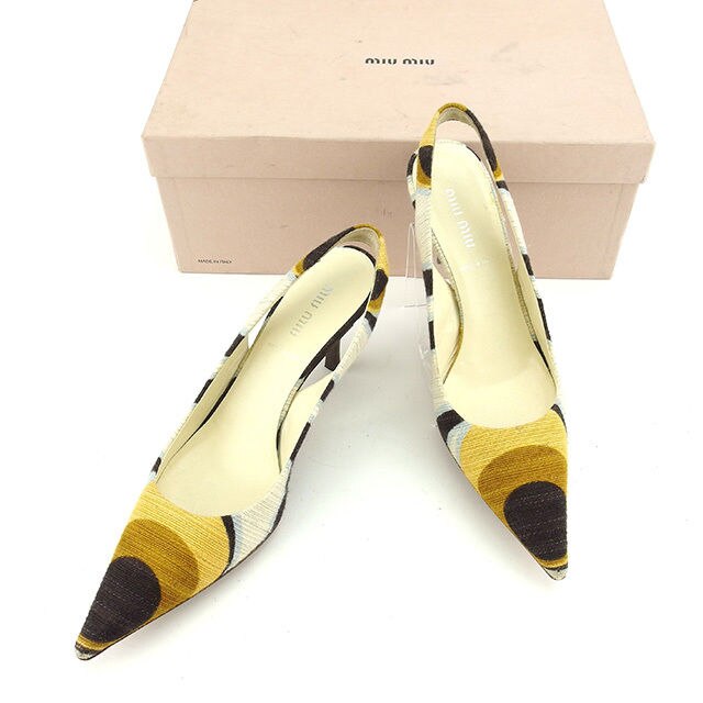 パンプス スリングバック プリント 37 ポインテッドトゥ ベージュ ブラウン系 中古