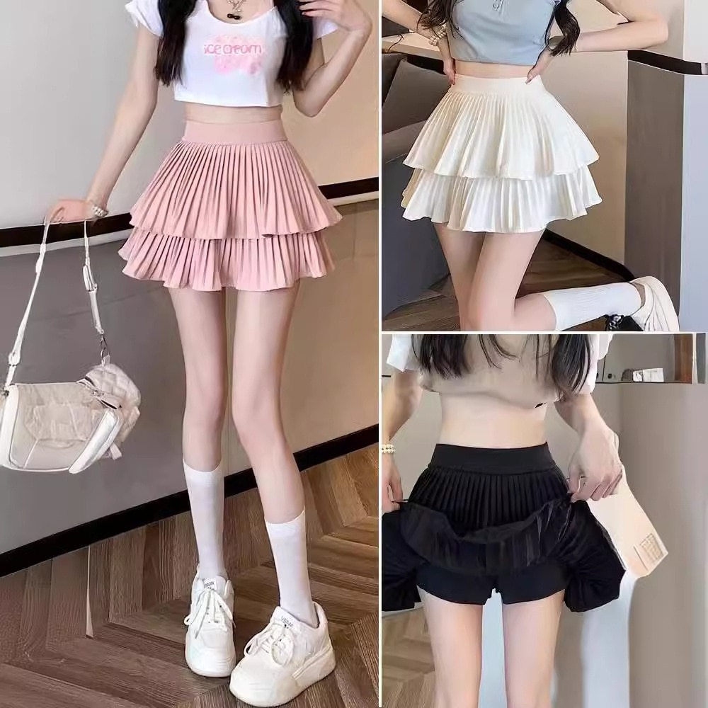 【短納期】 2025新作ラインプリーツスカート 夏小さな腫れたケーキミニスカート女子学生ハイウエスト