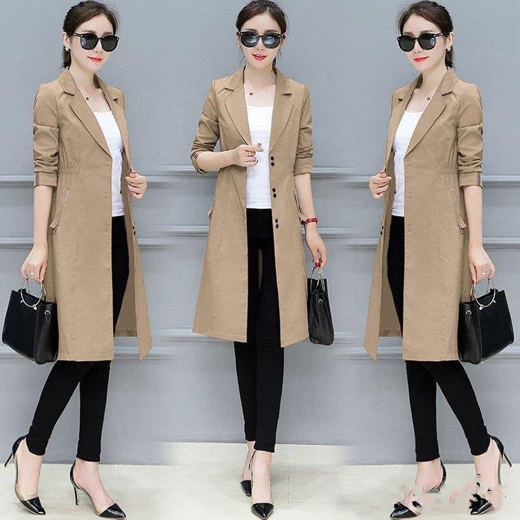 トレンチコートレディース40ロング丈ジャケットスプリングコート春コートカーキアウター秋服韓国風オーバー304050大きいサイズオシャレ