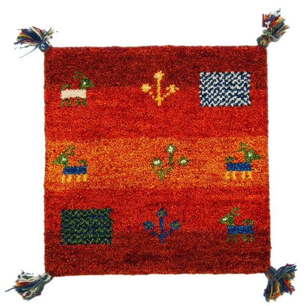 ギャッベ チェアパッド/椅子クッション 約4040cm オレンジ ウール100％ 保温性 調湿効果 オールシーズン可 リビング