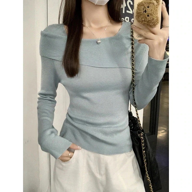 [現品/新品]なリブニット韓国ファッション ベーシックニット ニットセーター 流行り ベーシックニットスウェットトップスニットインナーシンプル セーター 保温トップスリブニット