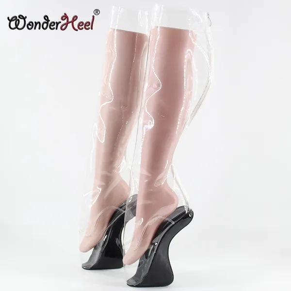 Wonderheel Hot Extreme High Heel 18cm Wedges Heel PVC Ballet Knee Boots Sexy Fetish Platform Ballet