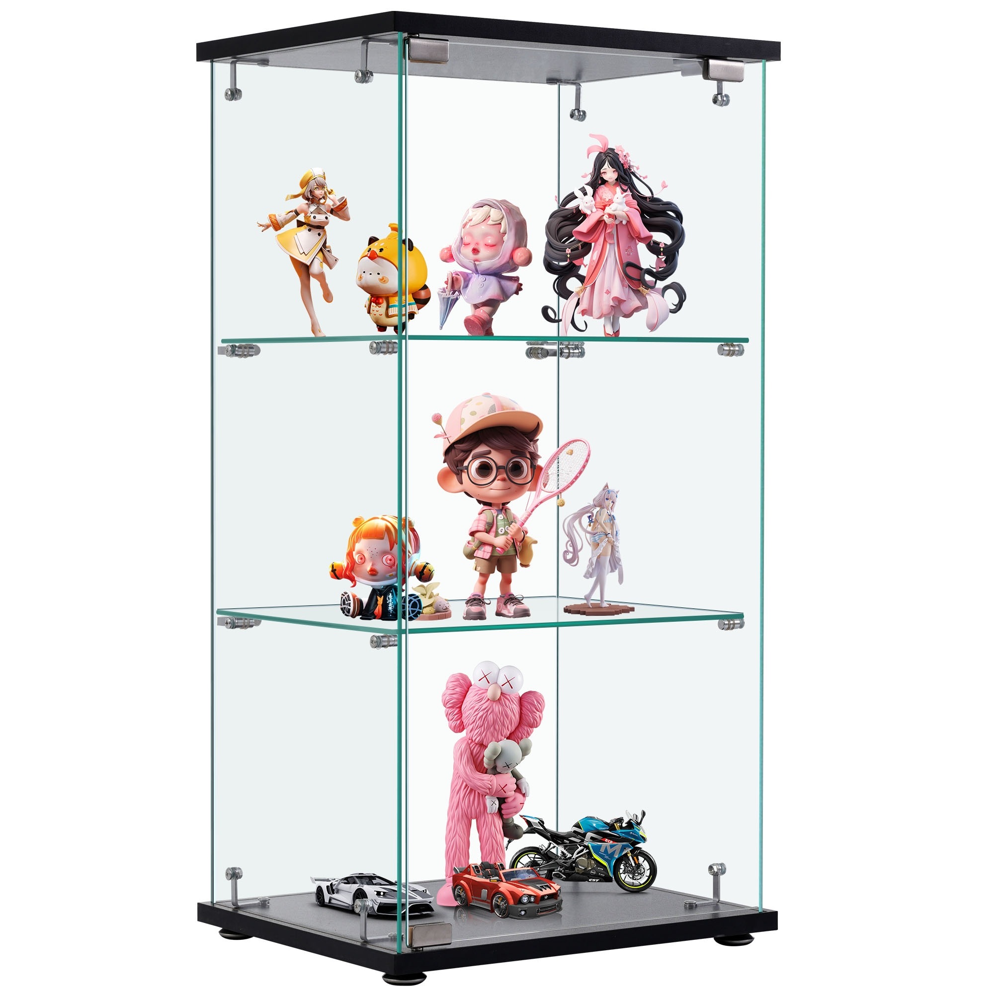 【国内即日発送】コレクションケース ガラスディスプレイキャビネット フィギュアケース 3段 4段 5段 ホワイト 強化ガラス 全面ガラス