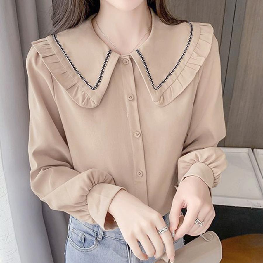【本日限定】気質 韓国ファッション 長袖シャツ シャツブラウス フリル襟 ビッグカラー