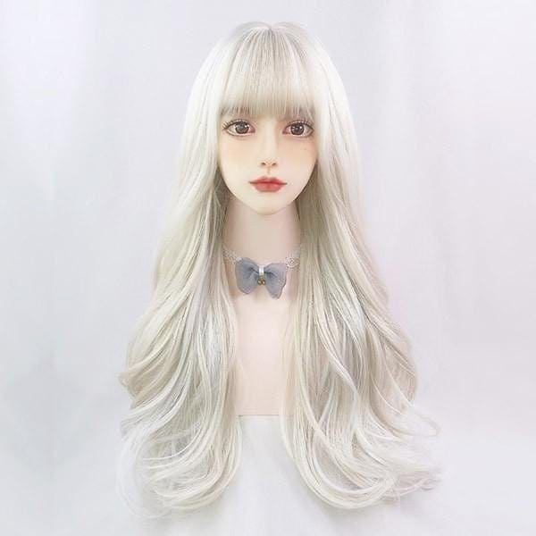 【超お得1つ買うと10個もらえる】[今日は安い-出荷が早い]フルウィッグ ウェーブロング アイボリー シルバー ゴールド 銀 金 ストレート レディース ハロウィン 前髪あり 原宿風 かつら