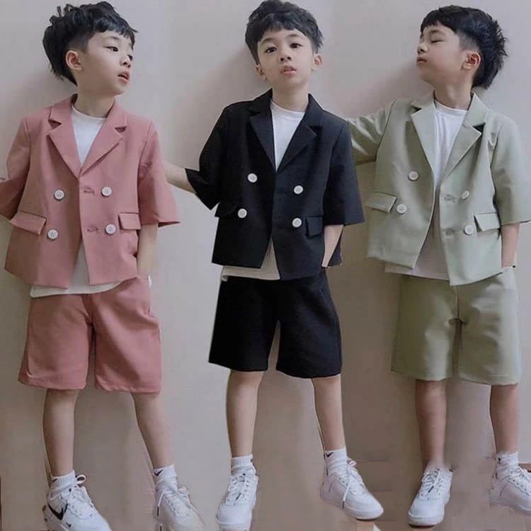 【即納】子供 男子 子供服 セットアップ キッズ おしゃれ 五分袖 春夏 2点セット アウター 立ち襟 入学式 卒業式 可愛い 通学着