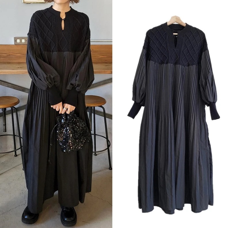 レデイース服ワンピースロングマキシワンピ2024春新作ゆったりパフスリーブ可愛い通勤OLブラック30%までに制限