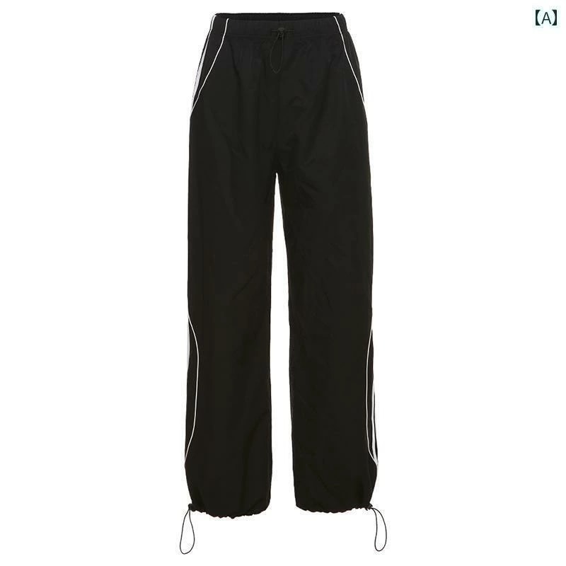 ワイドパンツ レディース ハイウエスト ゴム ストレート パラシュート ボトムス 長ズボン カジュアル スリム 着痩せ 体型カバー ロング ストリート ヒップホップ ダンス 練習 衣装 おしゃれ モー