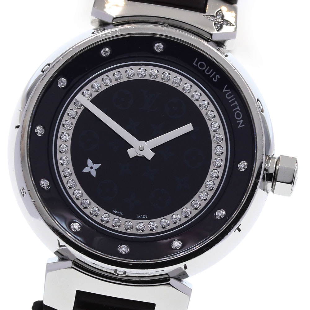ルイ・ヴィトン LOUIS VUITTON Q1319 タンブール ディスク アマラント ディアモンMM ダイヤモンド クォーツ 箱・保証書付_834989【中古】