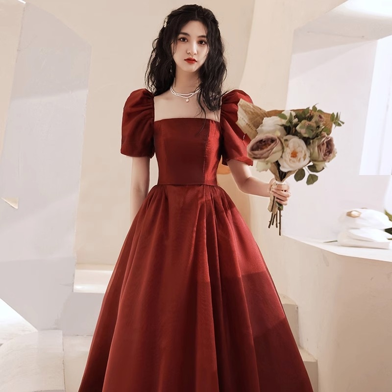 ドレス花嫁レトロスクエアウェディングドレスプリンセスエンゲージメントスカート小さな妊婦は