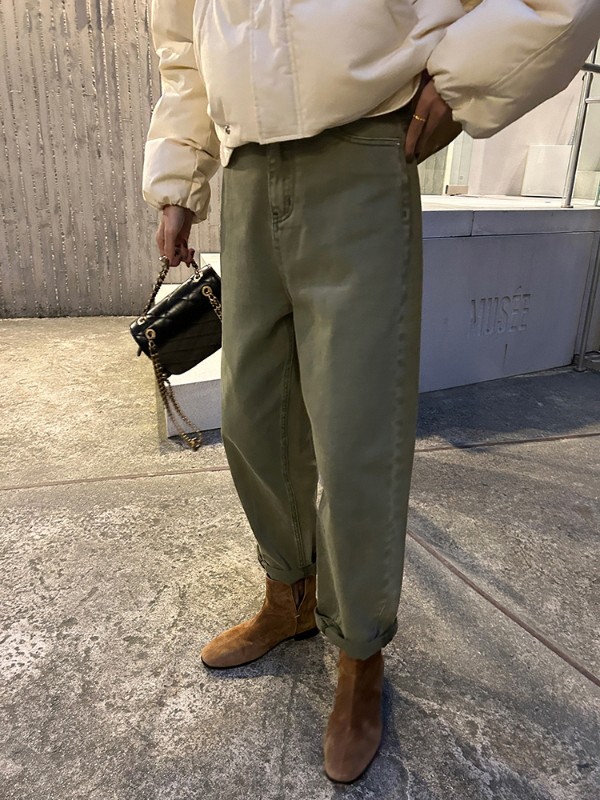 ASSUTE 染め綿1OO%高密度ツイルVTG レトロカラーストレートジーンズ