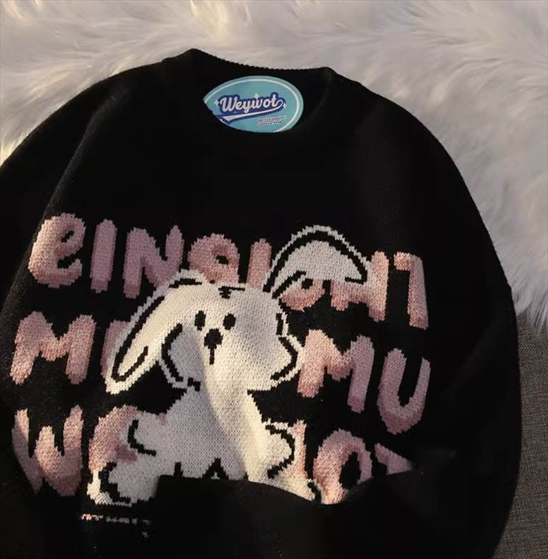 トップス セーター ニットソー プルオーバー ミディアム丈 袖あり 長袖 ラウンドネック ストレート ワイド 刺繍 ニット かわいい シンプル カジュアル おしゃれ レトロ こなれ感 ラフ ガーリー